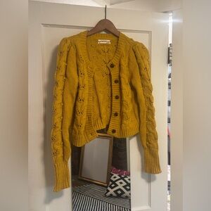 Anthropologie Mustard Cable Knit Cardigan